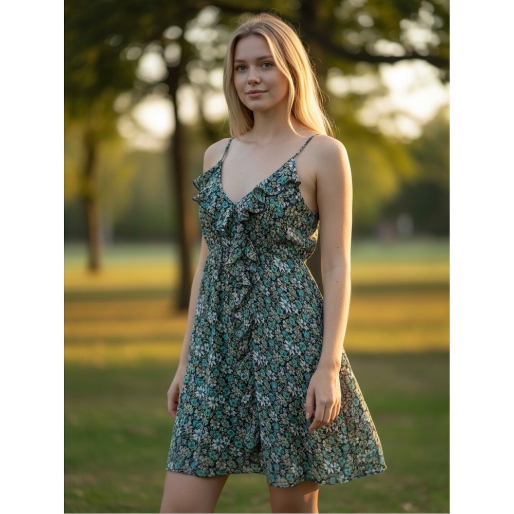 Jodi Kristopher Floral Ruffle‎ Front Racerback Dress Size 3/4